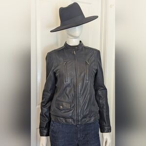 Banana Republic Dark Gray 100% Leather 100% Cotton Bomber Jacket S